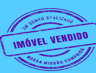 Selo roxo com aparência de carimbo e os dizeres "Um sonho realizado". Ao centro, o texto imóvel vendido em destaque.