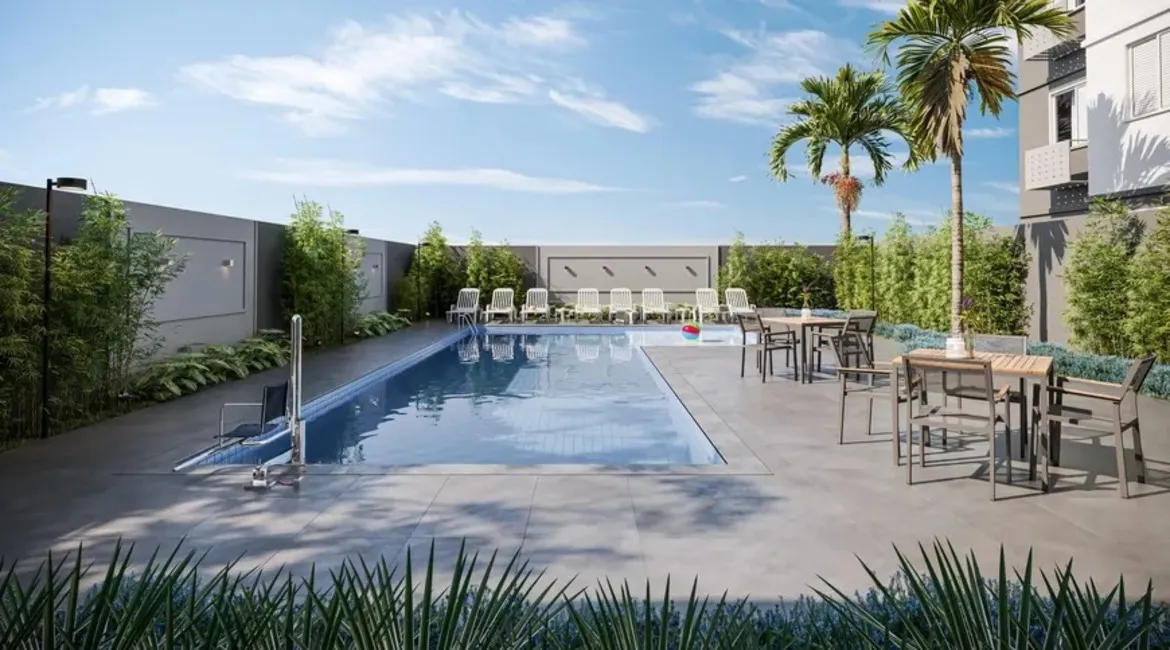 Área de lazer com piscina adulta e infantil no condomínio Now Praça C8 em Goiânia.