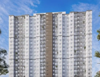 Fachada completa da torre do edifício Now Laguna, destacando a arquitetura contemporânea e janelas amplas.