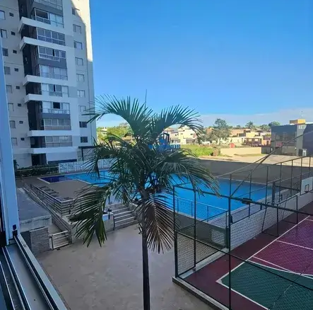 Vista aérea completa da área de lazer do condomínio clube no Parque Cascavel.