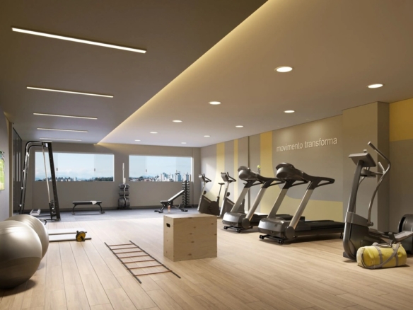 Academia equipada com esteiras e área funcional no condomínio Casamerica Parque Cascavel.