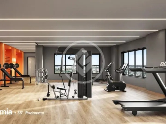 Academia completa com esteiras e aparelhos de musculação modernos no Hello Viver Universitário.