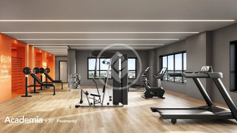 Academia completa com esteiras e aparelhos de musculação modernos no Hello Viver Universitário.