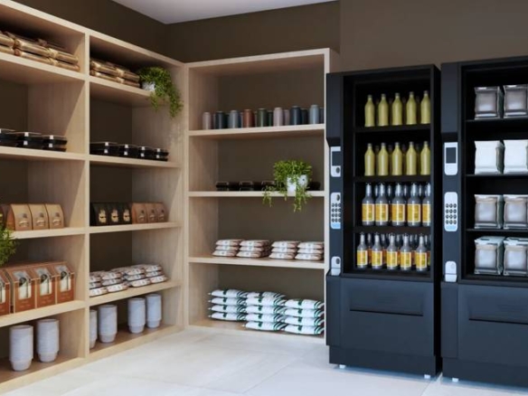 Ambiente interno com prateleiras