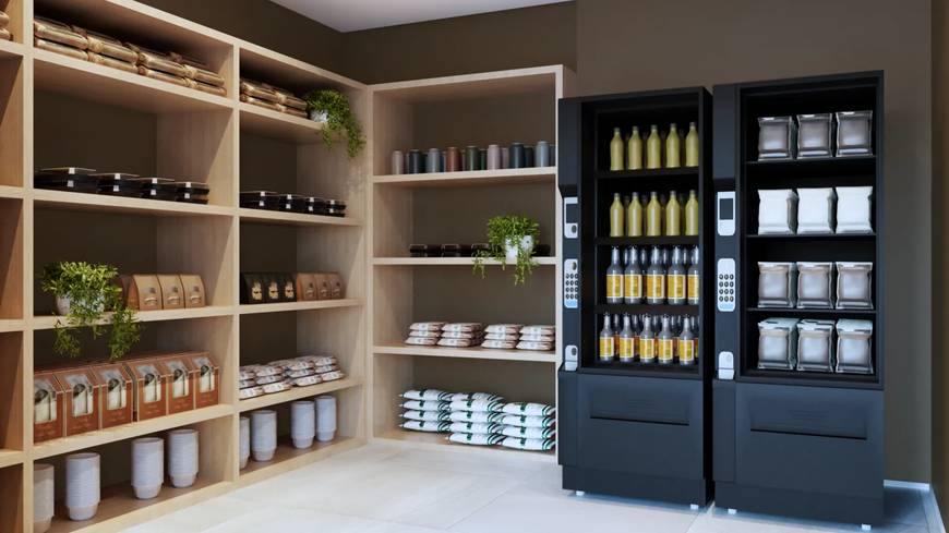 Ambiente interno com prateleiras